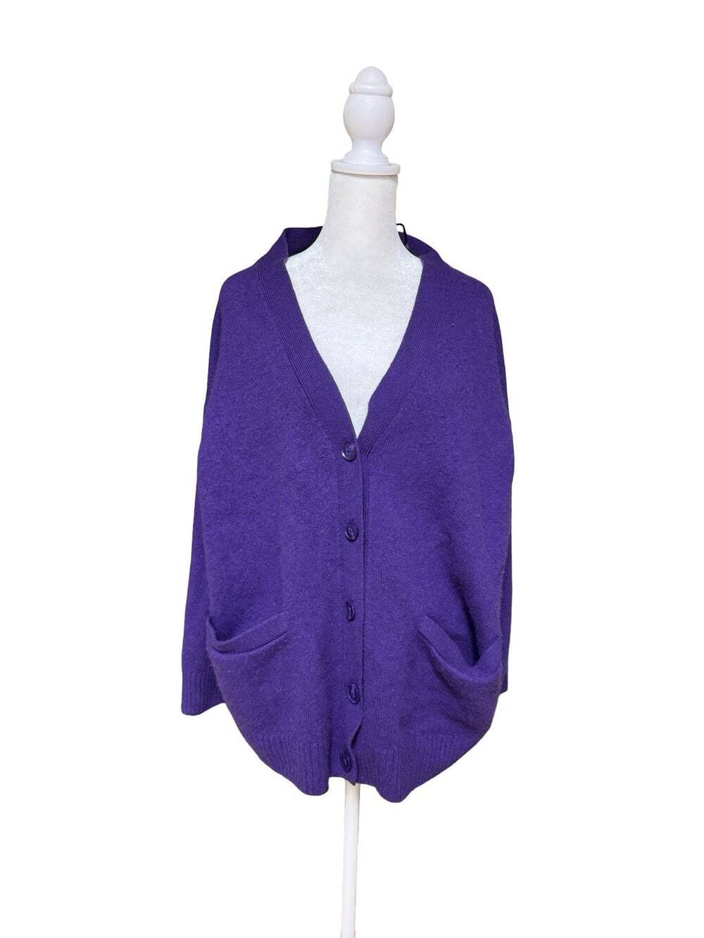 Lane Bryant Purple 100% Cashmere Knit V-Neck Button Pocket Cardigan 22/24